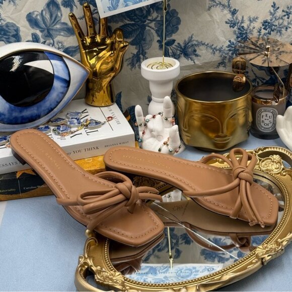 🆕 LOEFFLER RANDALL 🧿 NWOB Hadley Leather Bow Flat Sandals, Dune - Sz 6.5 B - Picture 7 of 14